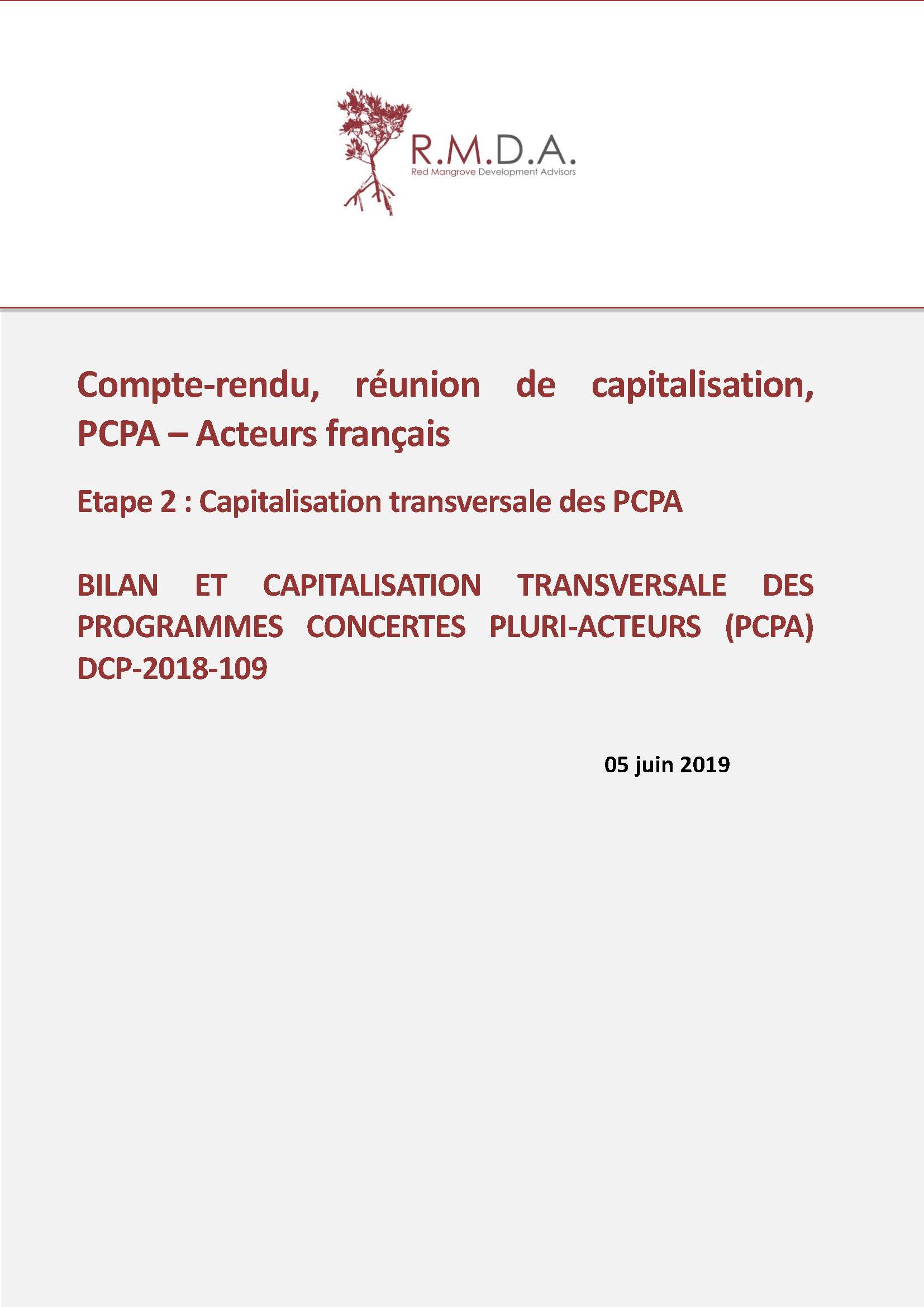 Couv Compte-rendu, réunion de capitalisation, PCPA – Acteurs français
